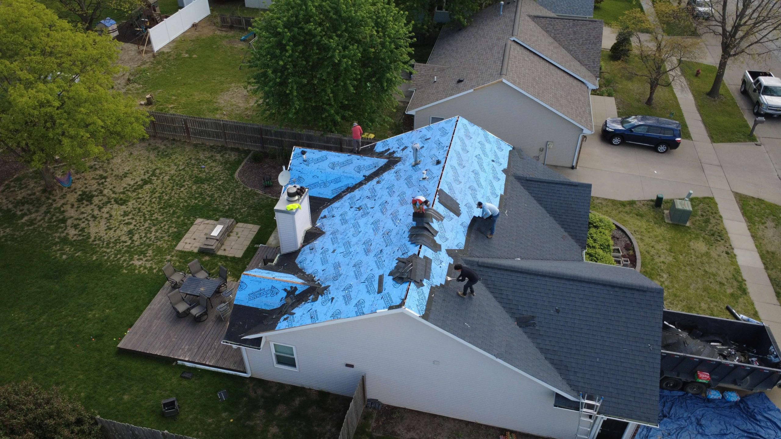 RM Construction roofing project drone view